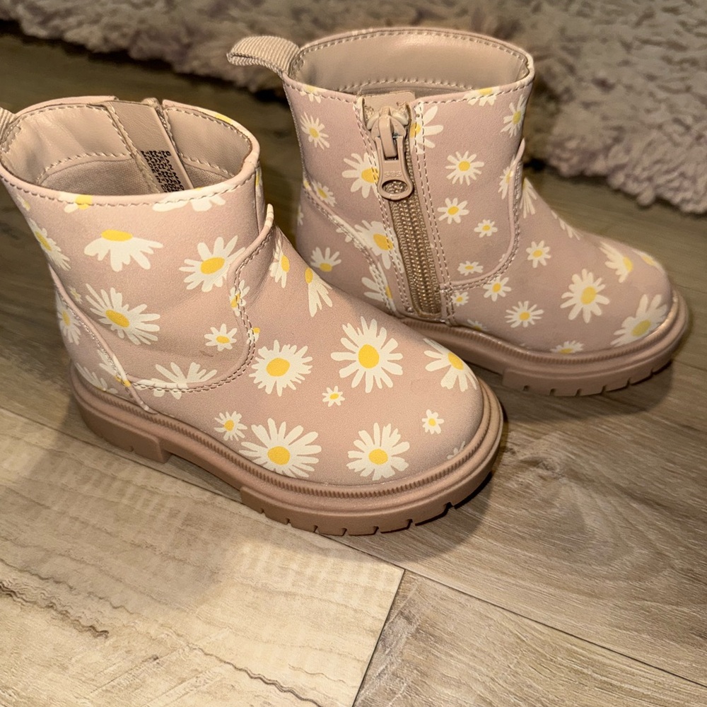 Floral Kids Boots - Tan and Yellow